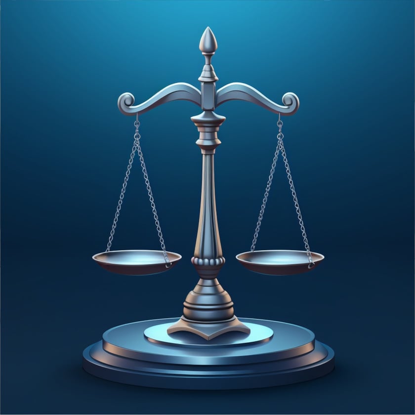 Balança de justiça prateada com dois pratos vazios pendurados por correntes