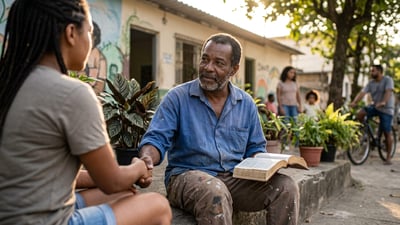 Oração por olhar compassivo, engajamento comunitário e alegria no servir